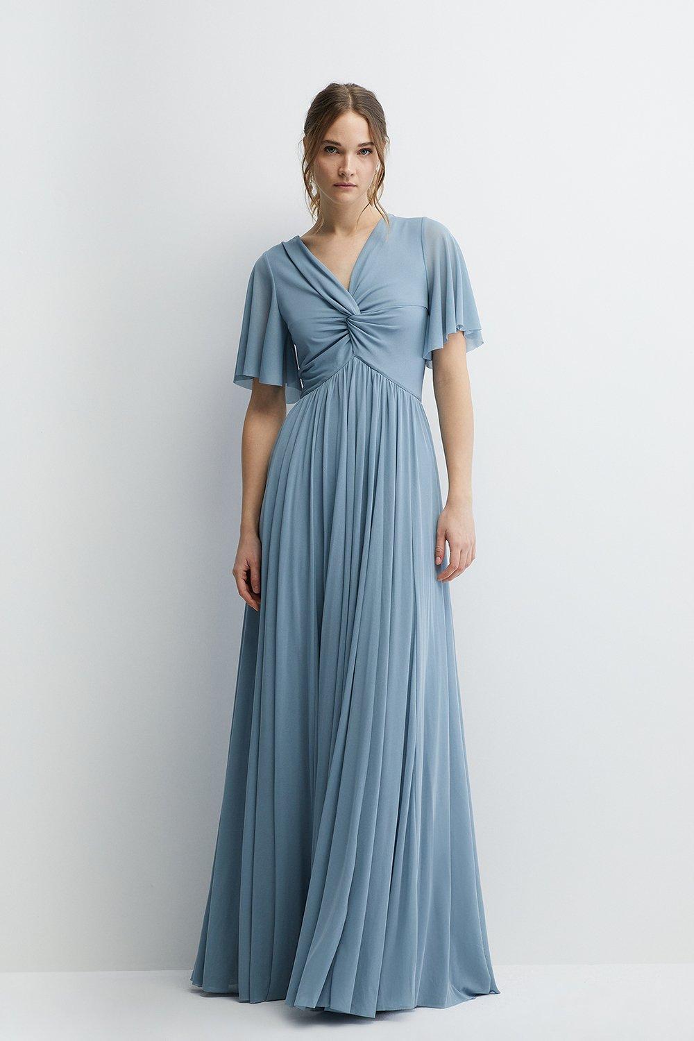 Short mesh bridesmaid on sale dress with cowl back